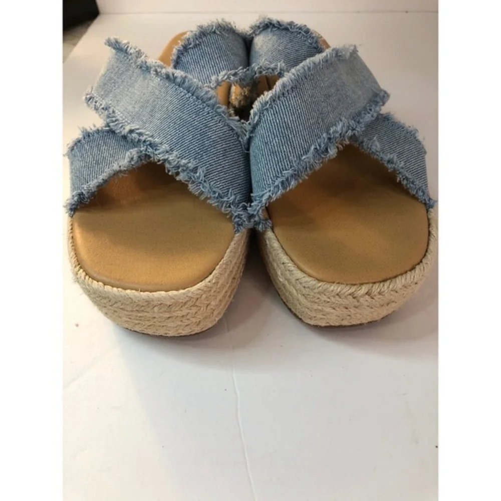 Gap Size‎ 8 Denim Espadrille Platform Slides Wind Blue Frayed Crisscross Sandals